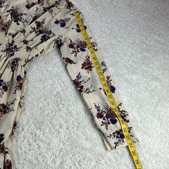 FLNN cream and floral print fit and flare long sleeved dress, size XL - Picture 8 of 9